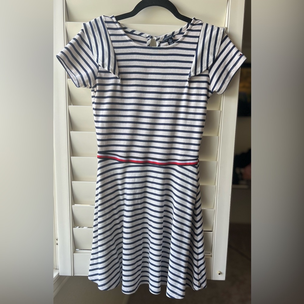 Tommy Hilfiger Girls Striped Dress with Ruffles